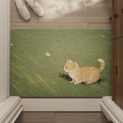 Entryway Dust Removal Non-Slip Foot — Avtomobil döşəmə paspasları - little-orange-cat-on-grass-4060cm-pvc-wire-loop