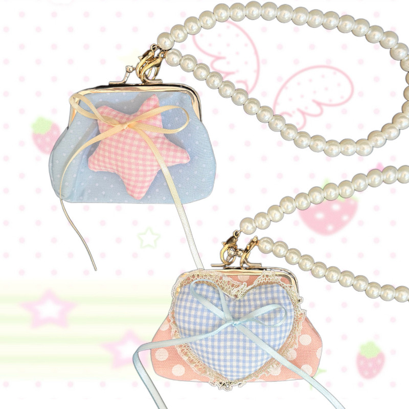 DIY Star Heart Y2K Millennial Hot Girl Subculture Coin Purse Card Holder Pearl Chain Bag Pendant