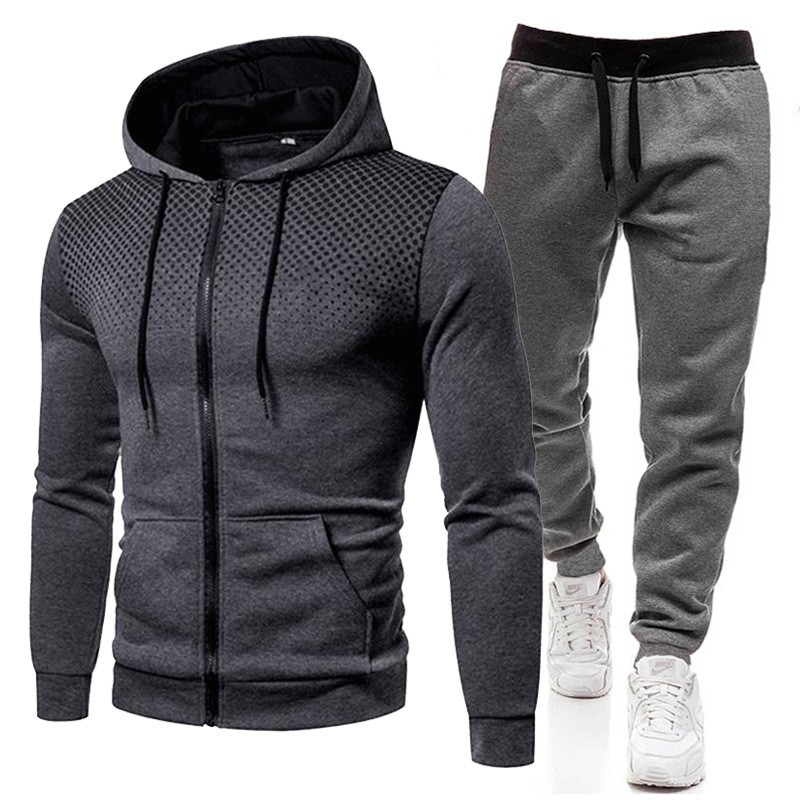 New round dot printed solid color zipper set for autumn winter plush men women's sports hoodies, sweaters, and pants_voghion.com
