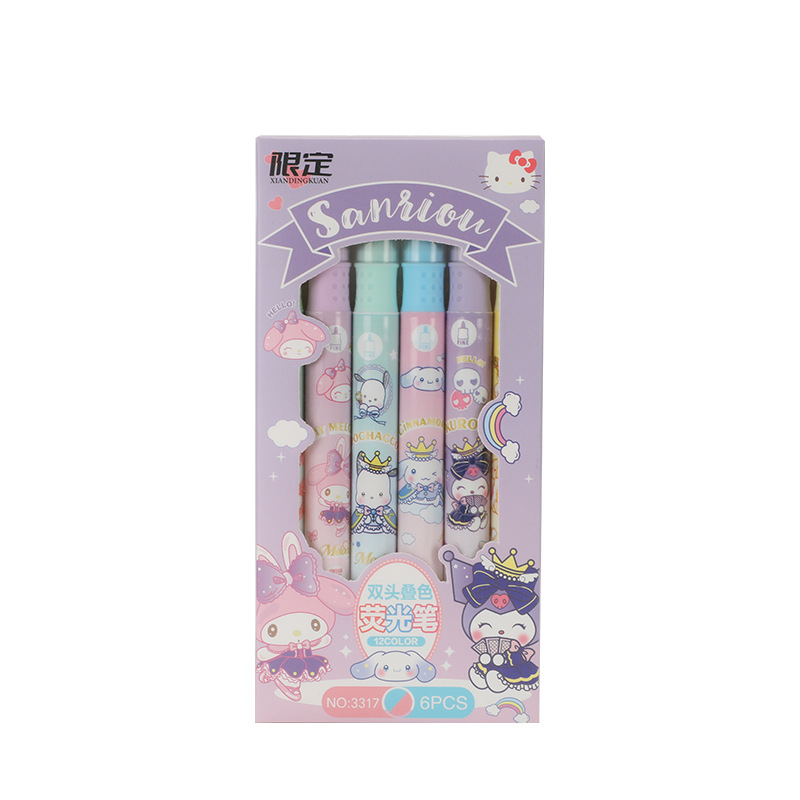 Caricatura de dibujos animados Kulomi doble cabeza de resaltador de color plegable de alto valor de visor de la fiesta de los estudiantes marcador de graffiti de puntos clave de la cuenta de mano