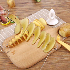 Home Hand Crinkle-Cut Potato Slicer Spiral Potato Chips Rotating Potato Slicer Potato Tower Cutter Set with Steel Skewer