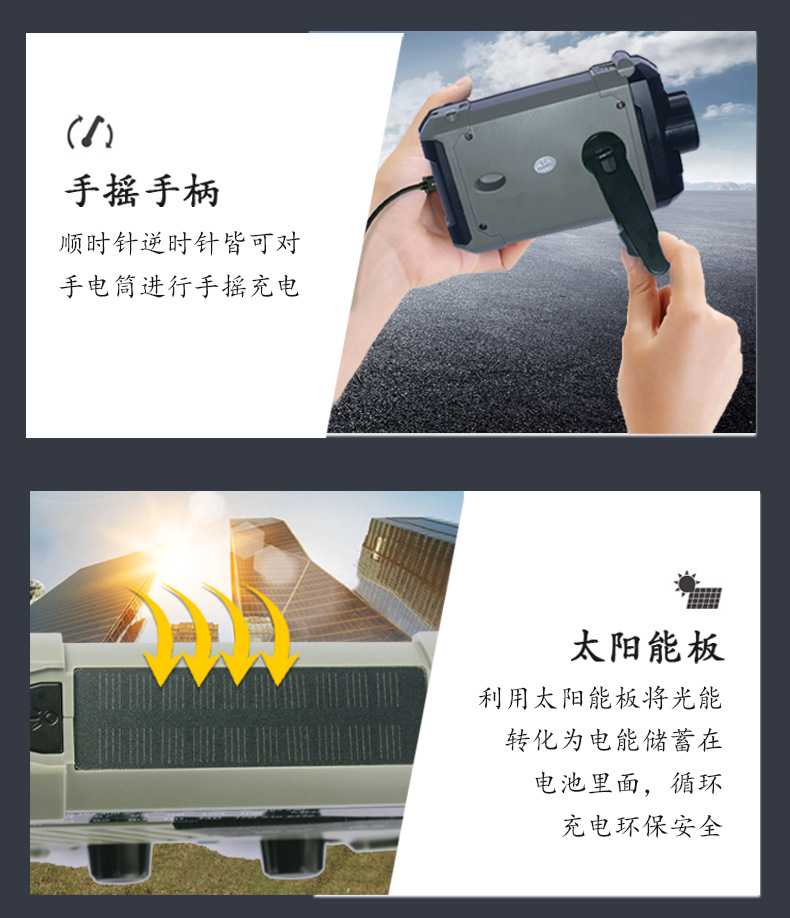 Solar USB charging disaster prevention emergency LED flashlight home outdoor student dormitory hand power Radio