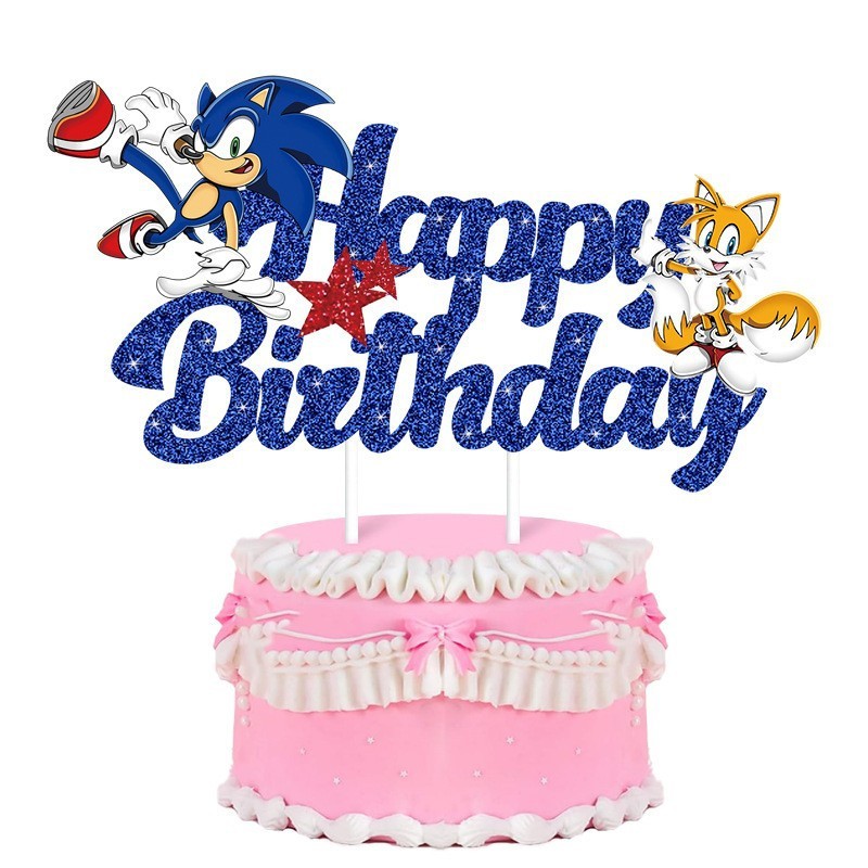 现货史迪奇蛋糕插卡索尼克闪粉HAPPY BIRTHDAY星际宝贝生日插旗插|undefined