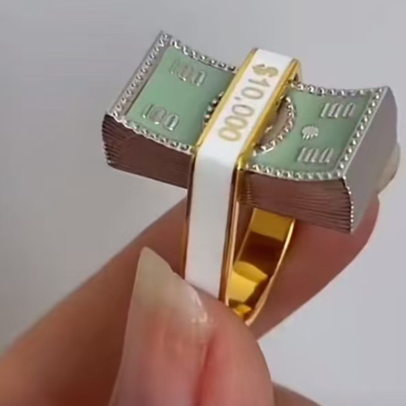 Creative US Dollar Ring Men's European and American Cross-border New Arrival Jewelry Funny Personality Alloy Open Ring for Men and Women