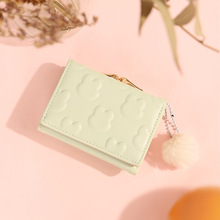 夹子包韩版学生钱包女短款毛球兔子零钱包三折可爱卡包代发超轻