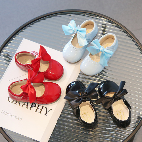 Baby girl cute bow multi-purpose shoes  spring and autumn new Korean version princess shoes leather shoes dance shoes
