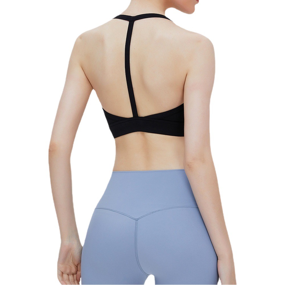 Chaleco de yoga desnudo europeo y americano de las mujeres a prueba de golpes push-up ropa interior deportiva halter belleza espalda sujetador de fitness de secado rápido