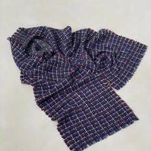 2025年新款秋冬保暖围巾小香风编织藏蓝色格子加长围脖轻奢高级感