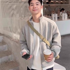 重磅藏青色短款立领卫衣开衫男春秋季2025新款上衣外套休闲宽松潮