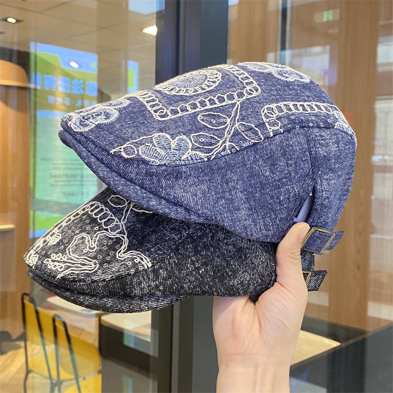 Korean Style Printed Sequin Denim Forward Hat for Women Spring and Summer New Fashion Versatile Peaked Cap Casual Beret Hat Korean Style Printed Sequin Denim Forward Hat for Women Spring and Summer New Fashion Versatile Peaked Cap Casual Beret Hat