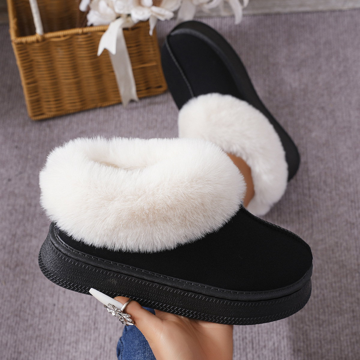 Padded home bag with men's and women's indoor and outdoor warm cotton slippers cotton shoes_viptrois.com