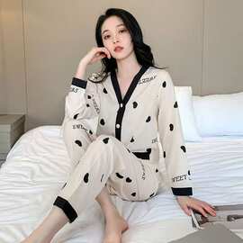 2025外贸爆款印尼华尔棉睡衣女夏季长袖长裤冰丝绸薄款家居服套装