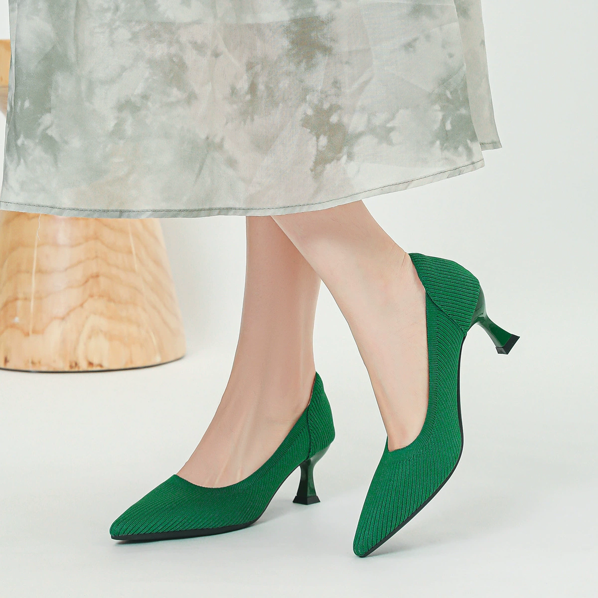 Туфли-лодочки на pointed toe для женщин, дышащая текстильная верхняя часть, EU 35–43, элегантный каблук-кошечка