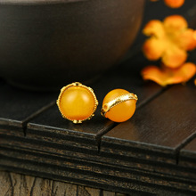 S925纯银镀金镶嵌老蜡六字真言包珠配件手工DIY手串项链隔珠配饰