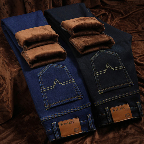 Winter and autumn style thickened velvet jeans for men, new winter style warm pants with velvet for men 