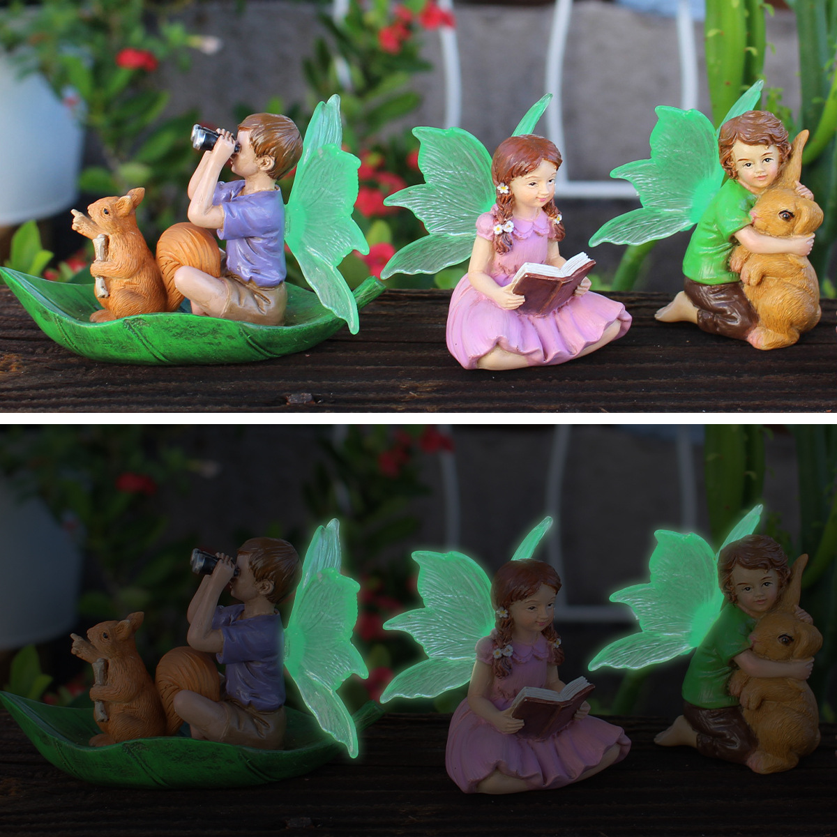  Resin Luminous Wings Boat Flower Fairy Boys and Girls Animal Ornaments Creative Home Garden Decoration Ceremony