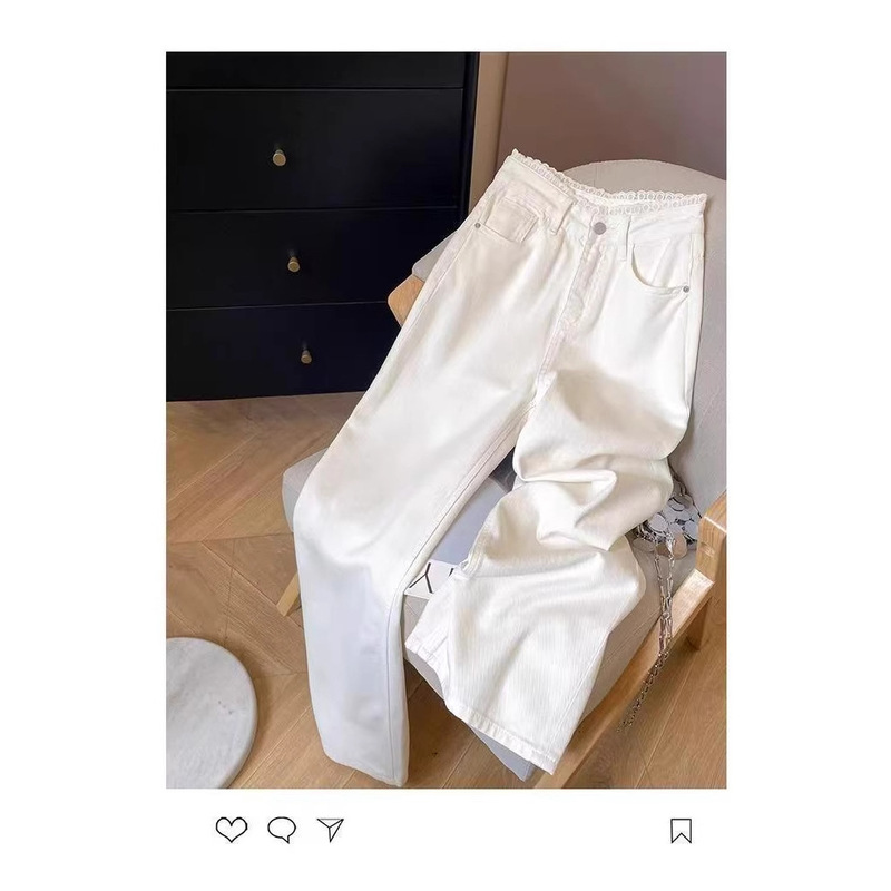 2025 Summer High-Waisted White Edge High Lace New Loose Jeans Floor-Length Straight Pants 2025 Summer High-Waisted White Edge High Lace New Loose Jeans Floor-Length Straight Pants