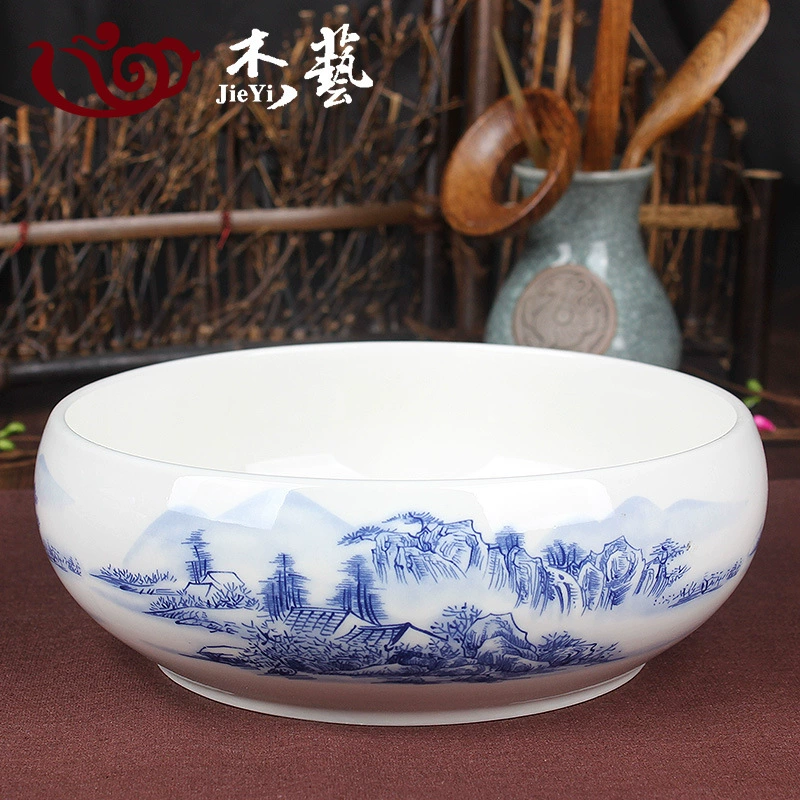 Big extra large blue and white ceramic tea set with accessories, tea cup