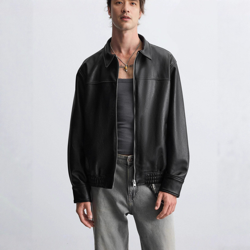 Men's Faux Leather Bomber Jacket Men's Faux Leather Bomber Jacket