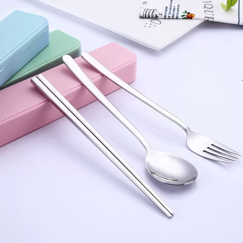 韩式304不锈钢便携餐具筷子勺子叉子三件套 学生户外旅行餐具家用