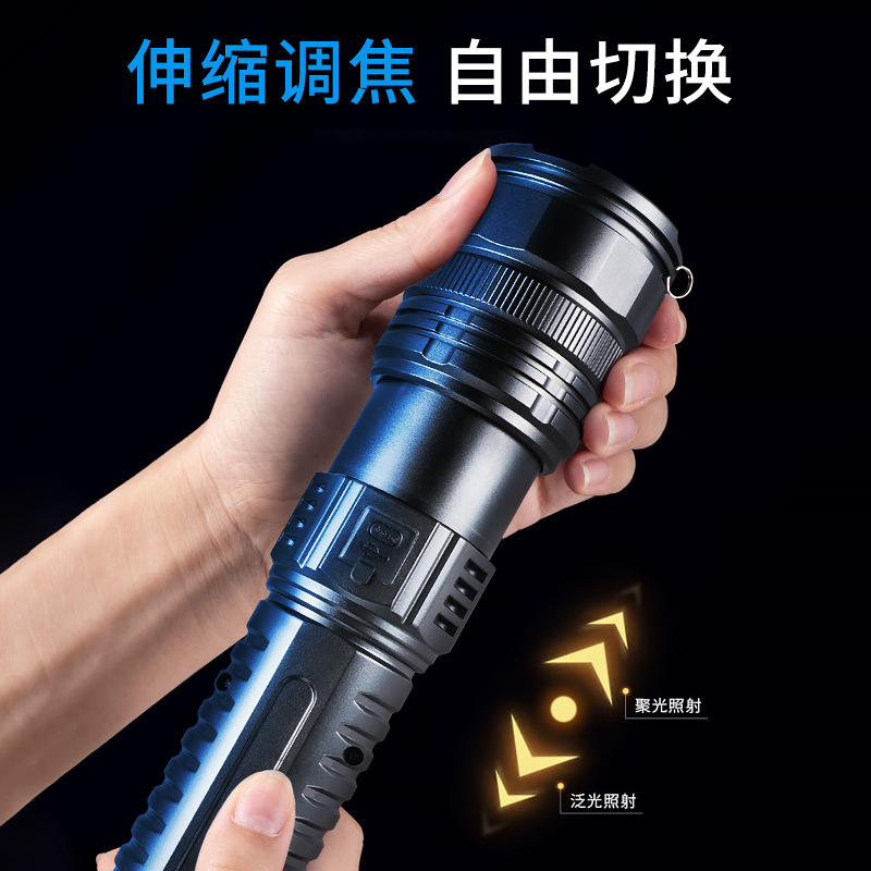 Transfronterizo al aire libre linterna de luz fuerte aleación de aluminio láser blanco zoom tiro largo USB recargable lámpara de iluminación multifuncional