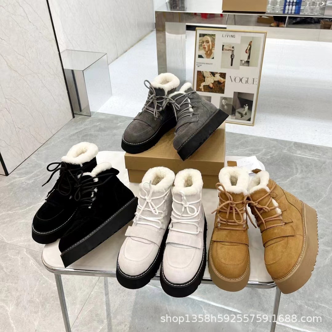 Winter non-slip keep warm low boots platform with velcro with…