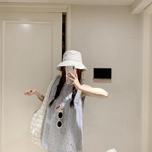 少女感蓝色波点无袖t恤女2025新款娃娃衫上衣夏外穿宽松坎肩背心