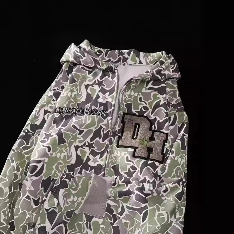 Y2K Street Hip Hop Digital Printed Hoodie with Corner American Style Loose Zipper for Men and Women