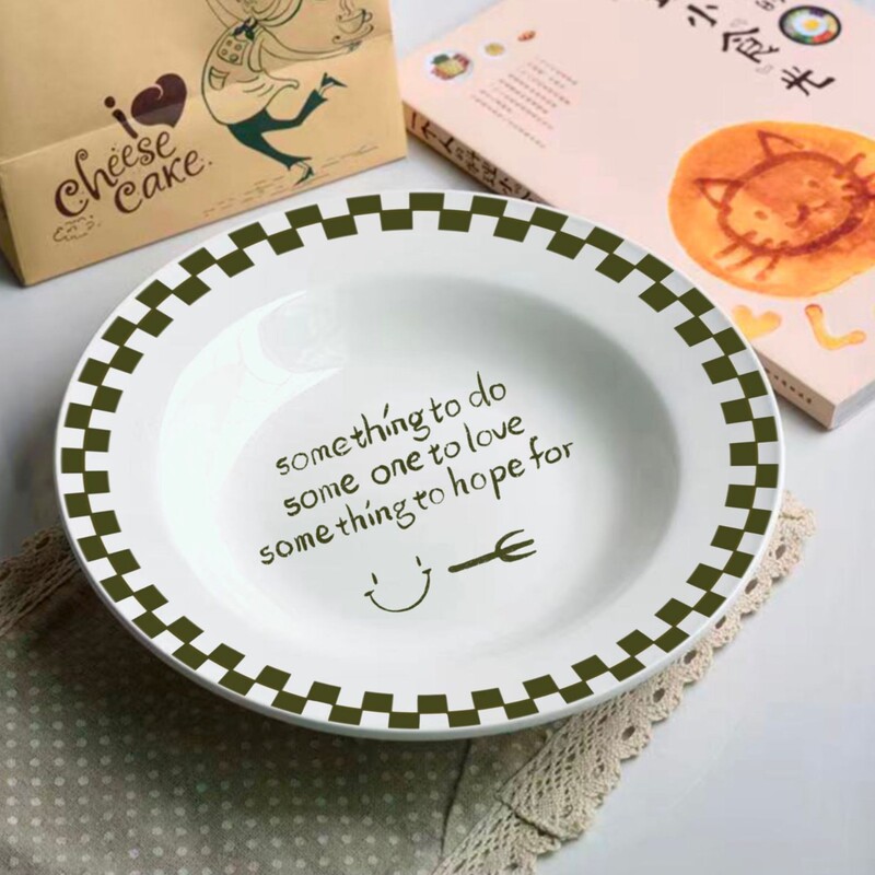 Copyright Homemade Creative Korean ins Checkerboard Ceramic Plate Retro French English Dessert Plate Home Breakfast Plate