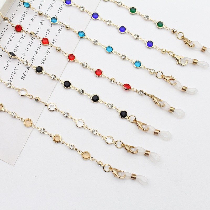 Cuerdas de alta sensación transfronteriza Amazon accesorios de joyería metálica cristal de color zircón diamante de color antideslizante colgar gafas cadena