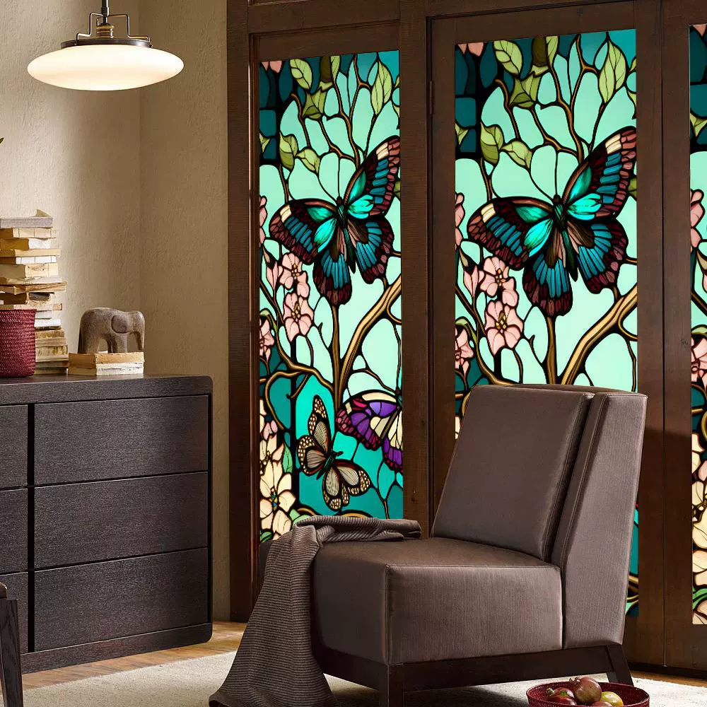 BL114 Цвет Ретро бабочка цветок Электростатическая стеклянная наклейка ПВХ безклеевая наклейка на окно конфиденциальности съемные украшения для окон