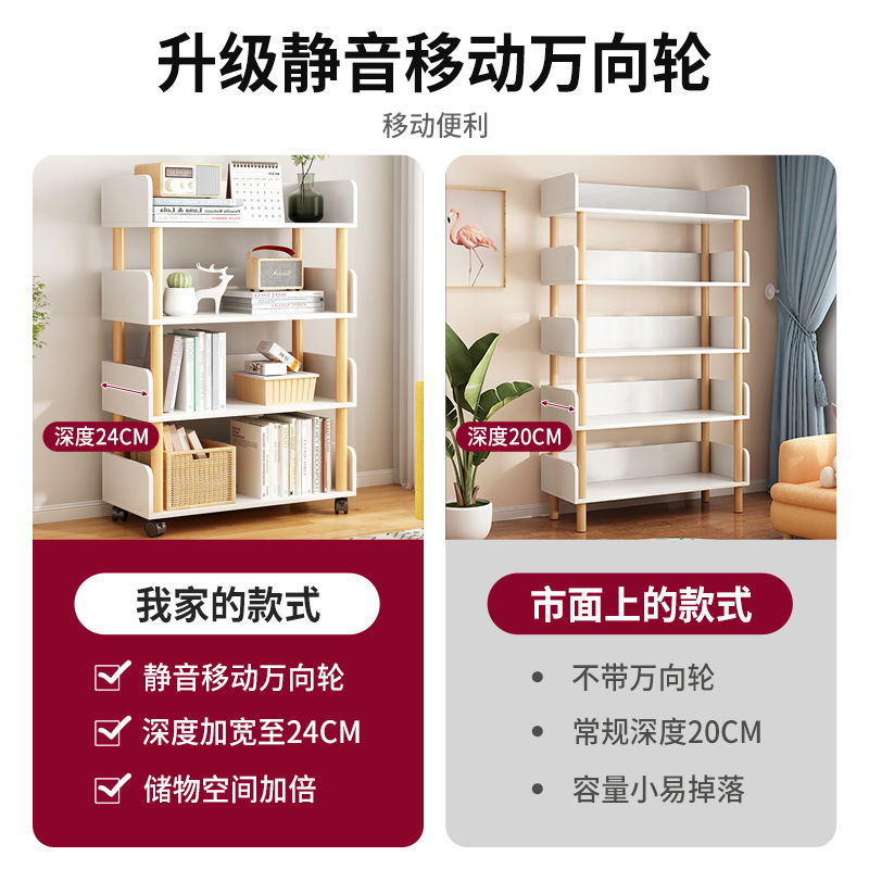 モバイル本棚フロアスタンド一体型壁面収納ラック家庭用車輪付きスナックラックシンプルなパーティション棚|undefined