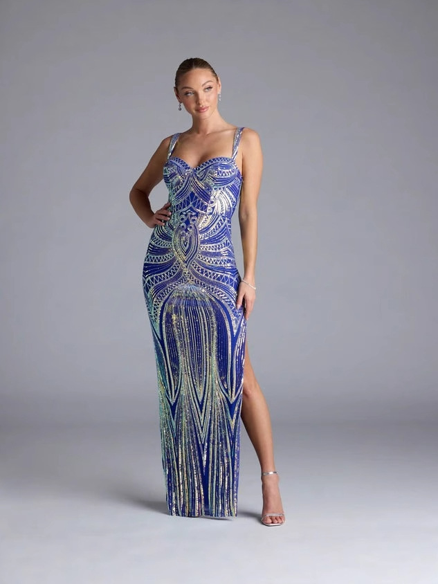 Vestido de honda sexy con patrón de lentejuelas de alto nivel transfronterizo europeo y americano, vestido de noche de banquete, traje de actuación (2 colores)