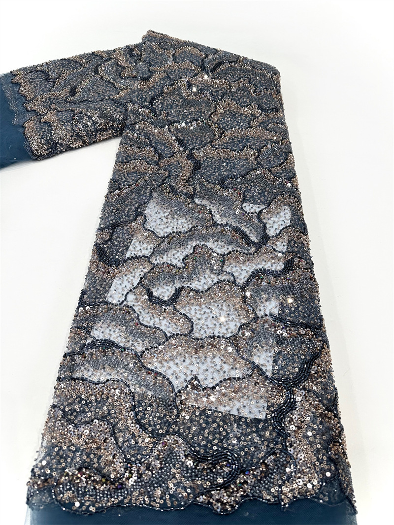 Textura ondulada multicolor industria pesada diamante de alta densidad lenteja tela de tubo de perlas vestido de boda moda tela de vestido