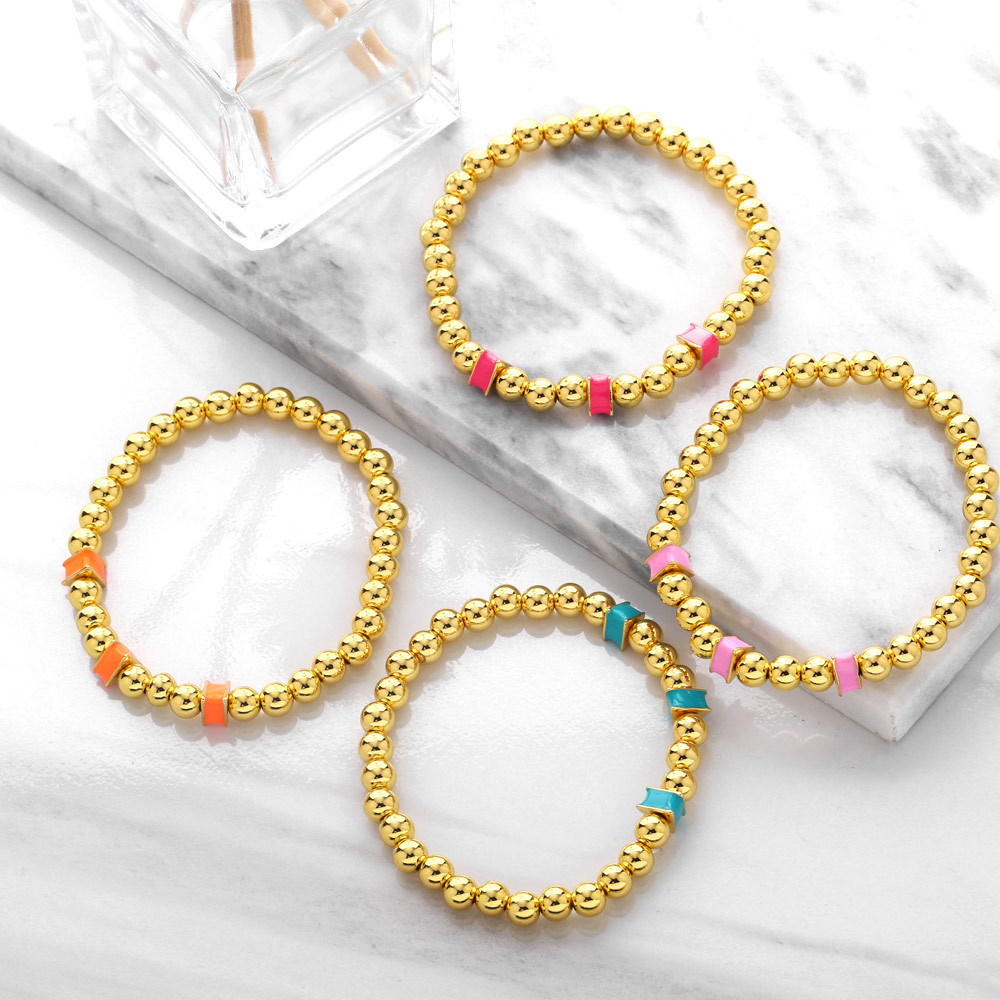 European and American cross-border fashion color dripping oil copper gold round beads bracelet