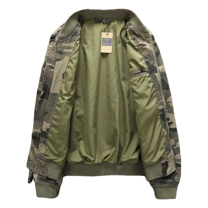 Otoño e invierno nuevo americano casual todo partido suelta moda guapo soporte collar camuflaje chaqueta retro hombres ropa de trabajo chaqueta