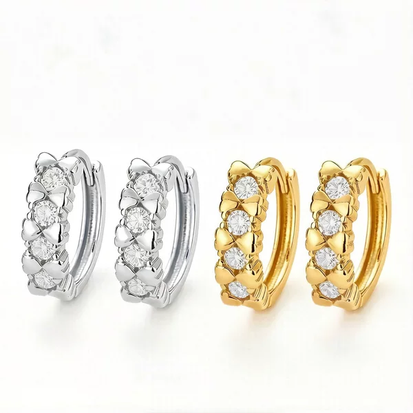 Cross-Border New Zircon Small Heart Bow Earrings, Niche Design, Elegant Women's Ear Clips, Minimalist Fashion Earrings