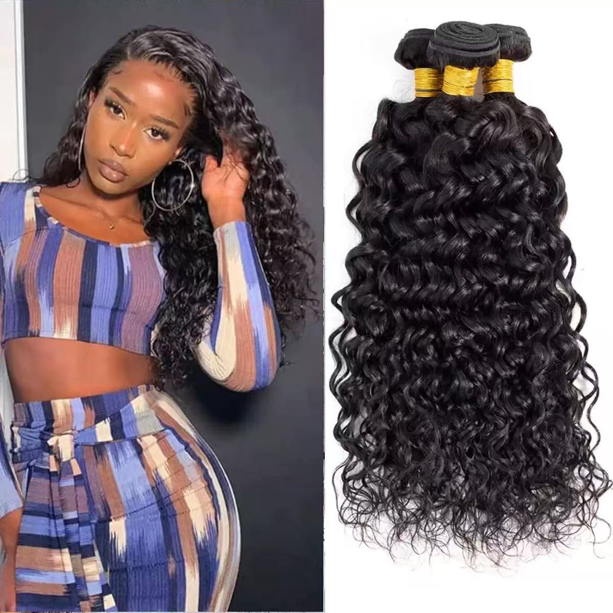 7A cabello humano ondulado cortina de cabello ondulado de agua Bundles extensión de cabello cortina de cabello al por mayor