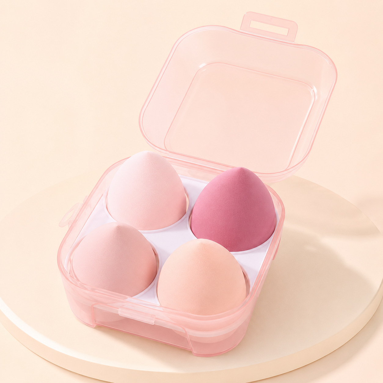 Caja de 4 huevos de maquillaje en polvo, seco y húmedo, no comer polvo, goteo de agua, calabaza, huevos de esponja de maquillaje al por mayor.