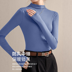 半高领打底衫女春秋季2025新款内搭修身显瘦咖色上衣中领长袖t恤