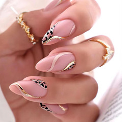 Leopard print French hottie ins style almond nails sweet cool stripes yyds temperament manicure tablets foreign trade wearable nails wholesale