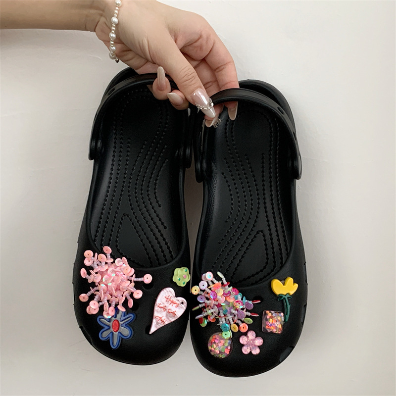 Ballet-Style Perforated Shoes for Women, Eva Cute Dopamine Flat Outdoor Beach Non-Slip Closed-Toe Slippers for Women