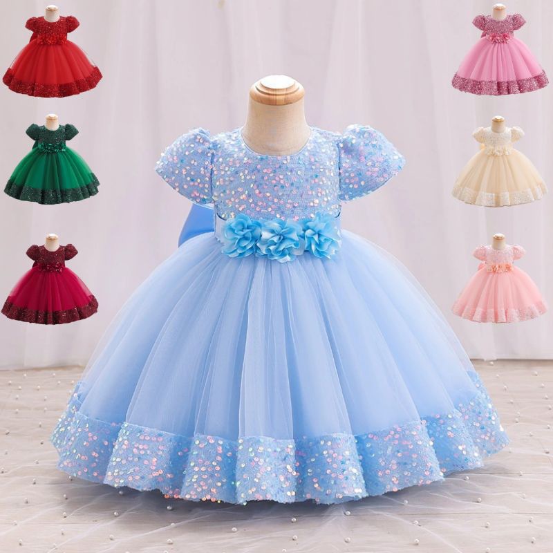 Girls' Dress Princess Children's Dress 2025 New Short-Sleeved Sequined Tutu Skirt Children's Dress Cross-Border Wholesale