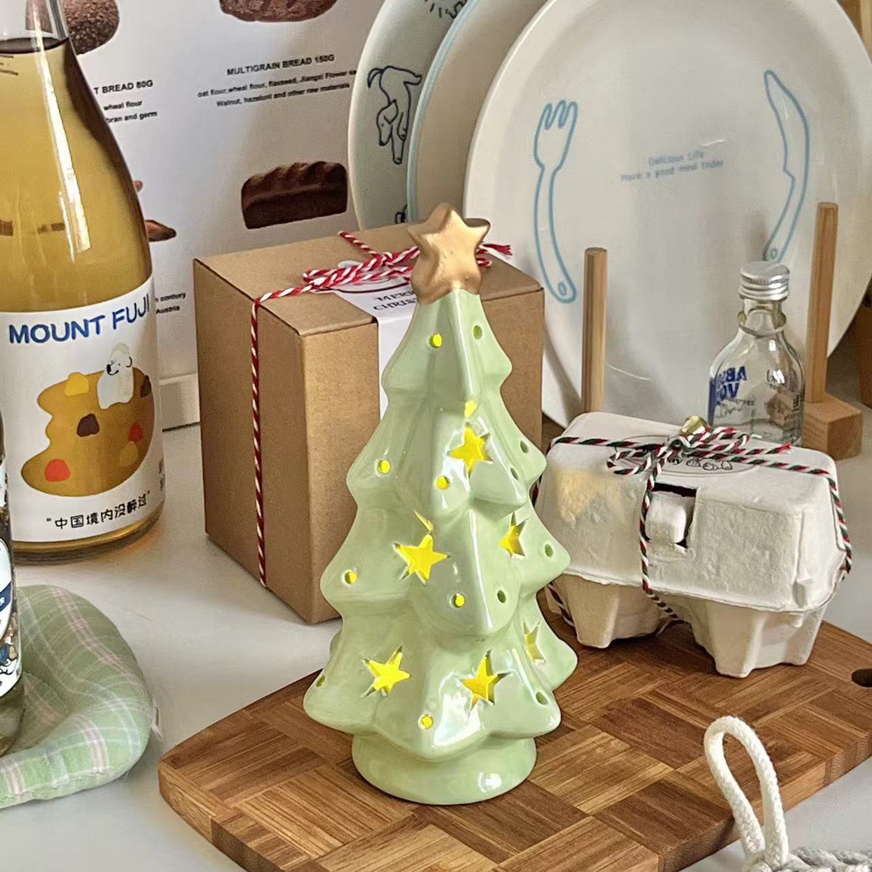 Ins Style Christmas Tree Star Night Light Christmas Decoration Photo Props Desktop Ceramic Pine Ornaments Gift