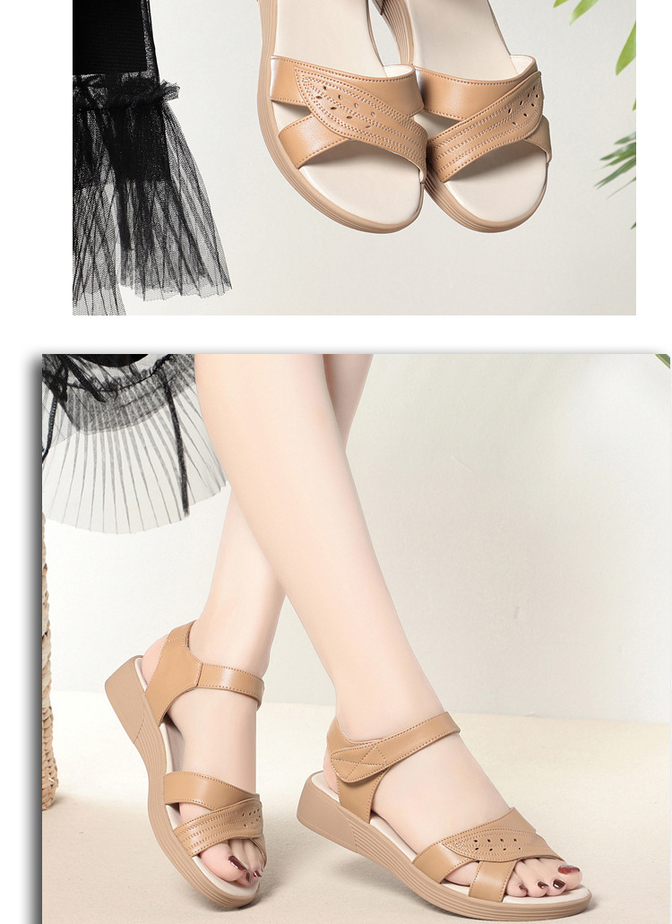 Dép sandal nữ đế bệt da mềm chống trượt — màu be chi tiết 12