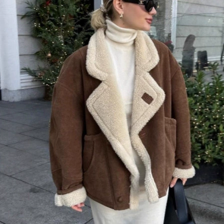 Кросс-бордерная одежда 2024 года, европейская и американская мода, осенне-зимняя новинка, тёплая ретро-куртка из овечьей шерсти, свободного кроя, повседневная куртка