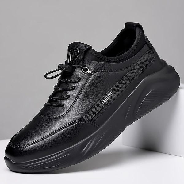 Giày nam sneaker da thật cổ thấp đế bệt thoáng khí chống trượt dễ phối đồ — Màu đen 19682, Bông đen 19682-2