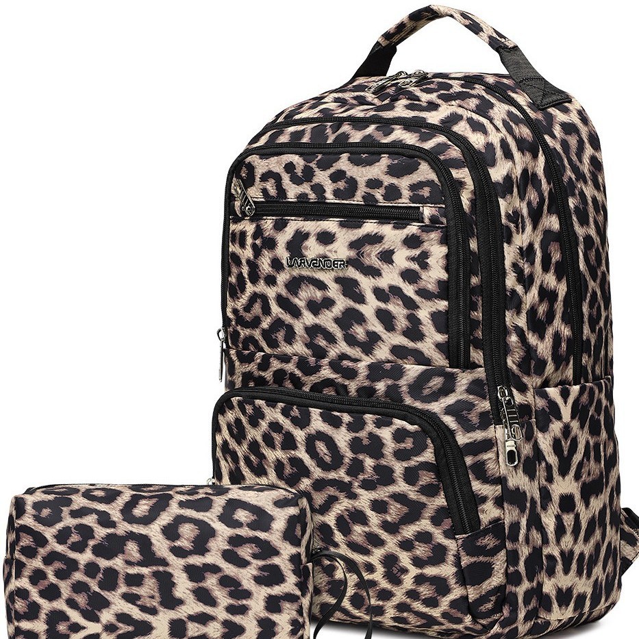 Women's Large Capacity Backpack Casual Fashion Travel Bag Waterproof Nylon Leopard Print_voghion.com