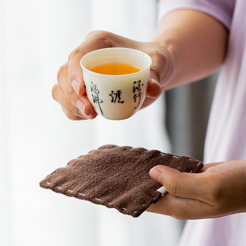 Japonés Zen algodón y lino montaña bordado hecho a mano ramio taza de té estera almohadilla de aislamiento térmico ceremonia del té accesorios titular de la taza cuadrada