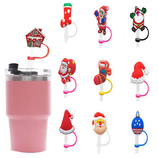 Cartoon Christmas silicone straw cap dust cap animation beverage milk tea dust cover suction tube sleeve in stock